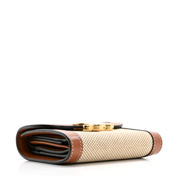 【国内発送】SMALL WALLET TRIOMPHE IN TEXTILE AND CALFSKIN CELINE Textile Calfskin Small Triomphe Wallet Natural Tan