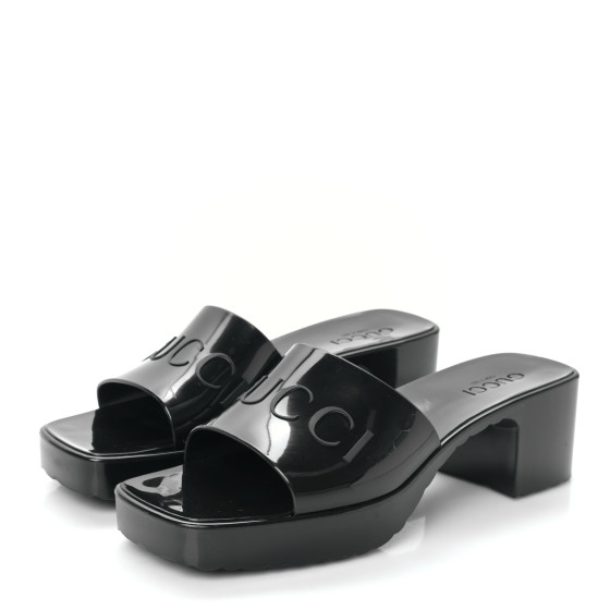 サンダル・ミュール [GUCCI] Women's Logo Rubber Slide Sandals NWOT GUCCI RUBBER LOGO PLATFORM SLIDE SANDAL WOMEN'S BLACK