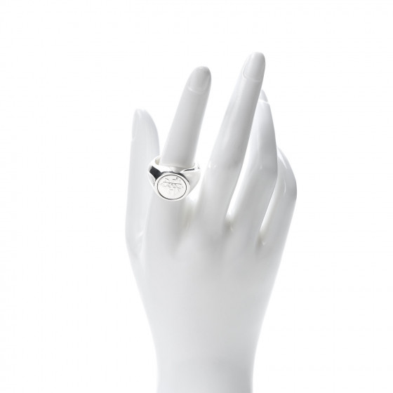 HERMES Sterling Silver PM Ex-Libris Signet Ring 57 8 666842
