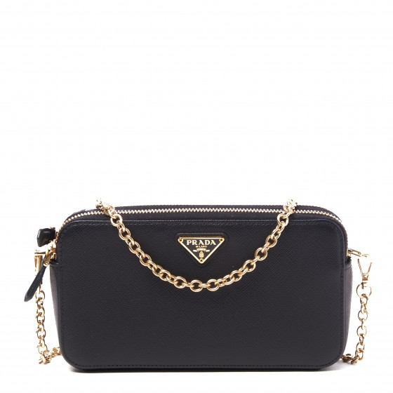 ショルダーバッグ・ポシェット PRADA DOUBLE MINI CROSS BAG PRADA Saffiano Lux Mini Double Zip Chain Crossbody Bag Black