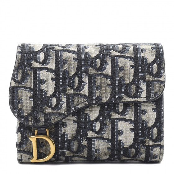 saddle lotus wallet blue dior oblique jacquard
