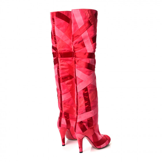 CHANEL広夢様 CHANEL Suede Grosgrain Patchwork Over The Knee Boots 38 Pink
