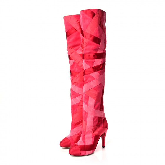 わたし CHANEL Suede Grosgrain Patchwork Over The Knee Boots 38 Pink