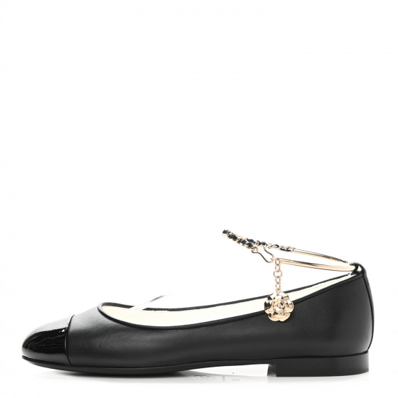 CHANEL Lambskin Patent Calfskin Cap Toe Ankle Chain