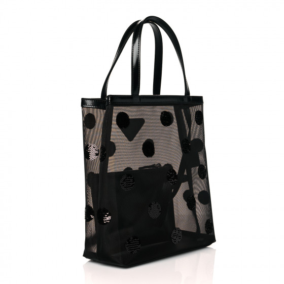 PRADA Mesh Sequin Polka-Dot Small Tote Bag Black 1043863