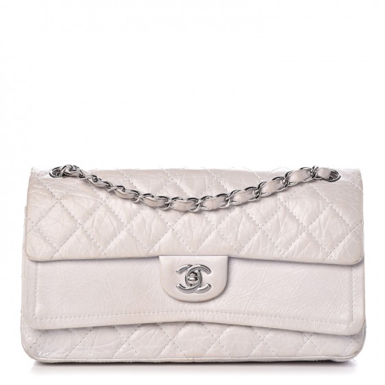 CHANEL Aged Calfskin Quilted Medium Double Flap White 325679 FASHIONPHILE