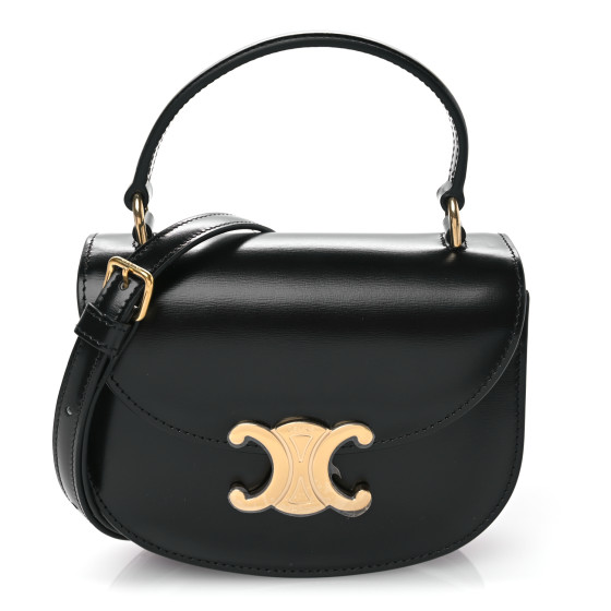 CELINE Shiny Calfskin Triomphe Mini Besace Clea Black