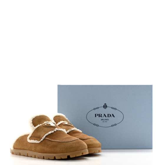 PRADA Suede Shearling Metal Triangle Logo Lug Sole 20mm
