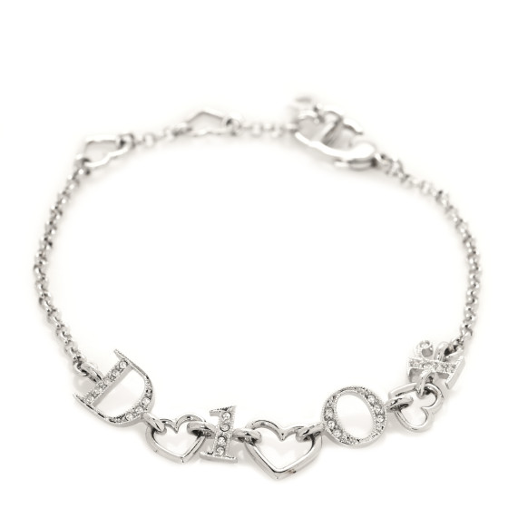 希少✨Dior D Logo Rhinestone Heart Bracelet CHRISTIAN DIOR Clear Resin Pink Hearts and Logo Cuff
