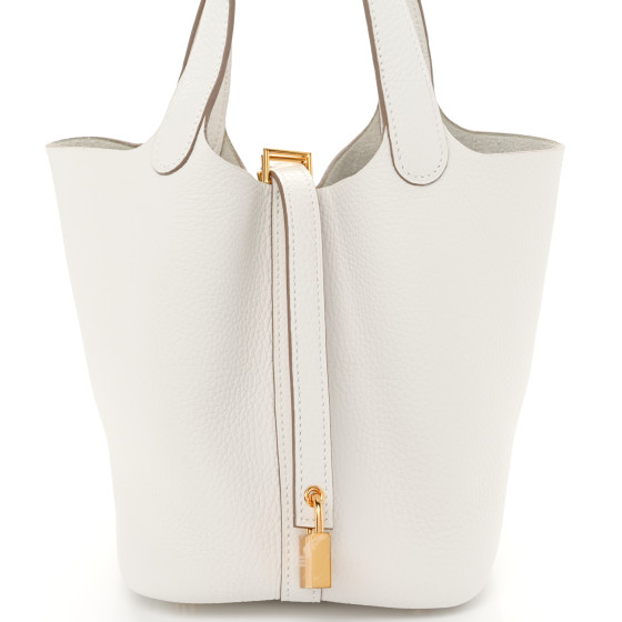 HERMES Taurillon Clemence Picotin Lock 18 PM Gris Pale
