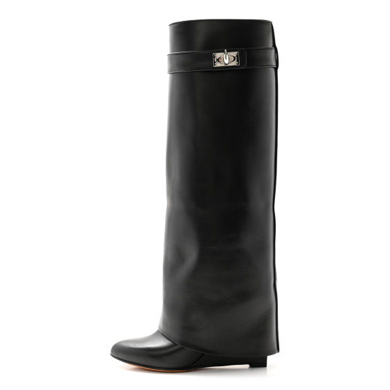 GIVENCHY Calfskin Shark Lock Pant Boots 37.5 Black 1574073