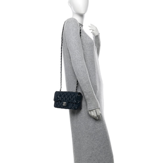 CHANEL Patent Calfskin Quilted Mini Rectangular Flap Blue