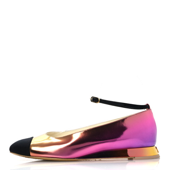 CHANEL シャネル CHANEL Laminated Calfskin Grosgrain Cap Toe CC Flats 36.5