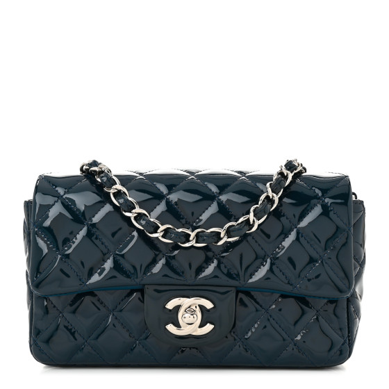 CHANEL Patent Calfskin Quilted Mini Rectangular Flap Blue