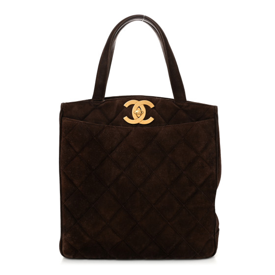 CHANEL Suede Quilted Tote Tote Brown