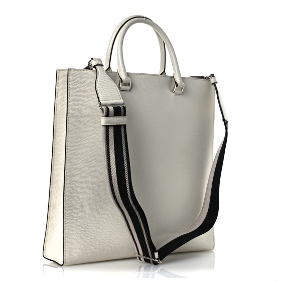 PRADA Saffiano Cuir Triangle Logo Embossed Vertical Tote