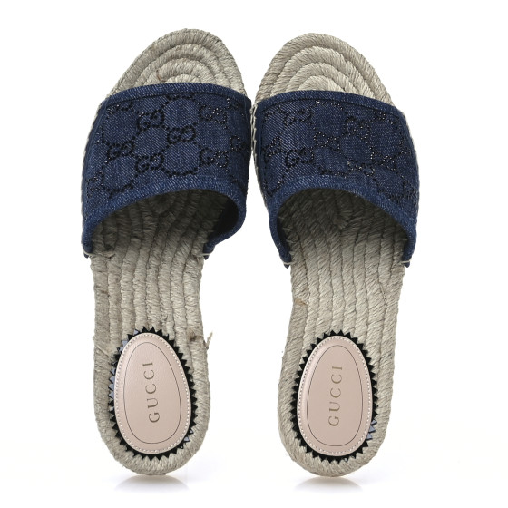 prima♥ GUCCI Denim Crystals GG Monogram Espadrille 20mm Slide