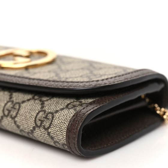 【GUCCI】GG Supreme Chain Wallet Beige:Ebony GUCCI GG Supreme Monogram Textured Dollar Calfskin Medium