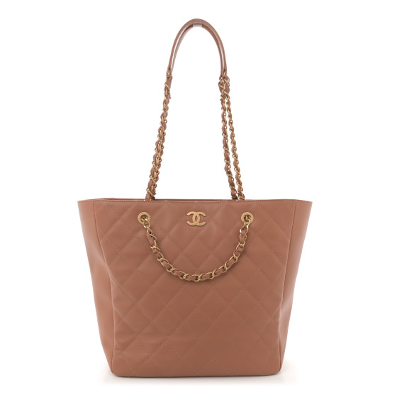 CHANEL Calfskin Stitched Large Shopping Bag Brown