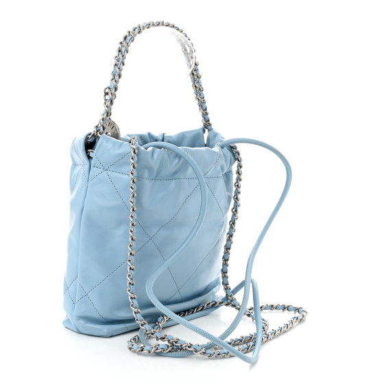 CHANEL Shiny Calfskin Quilted Mini Chanel 22 Light Blue