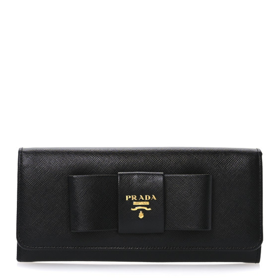 PRADA Saffiano Fiocco Bow Continental Wallet Black 1685831