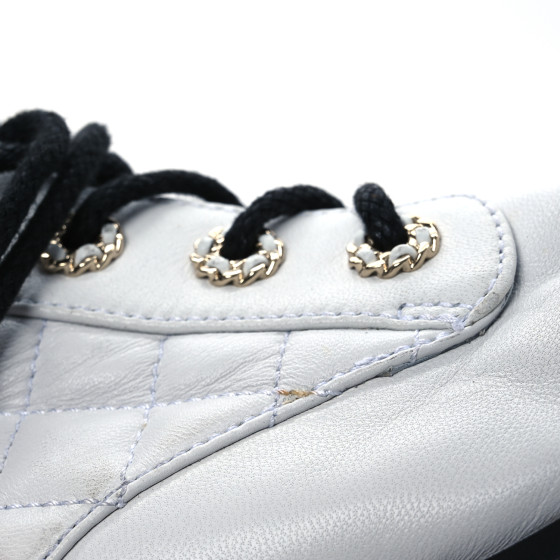 CHANEL Shiny Lambskin Quilted Lace Up Combat Boots 39.5