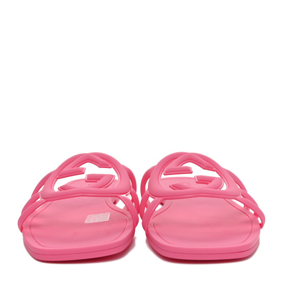 GUCCI Rubber Interlocking G Womens Slide Sandals 39 Knit