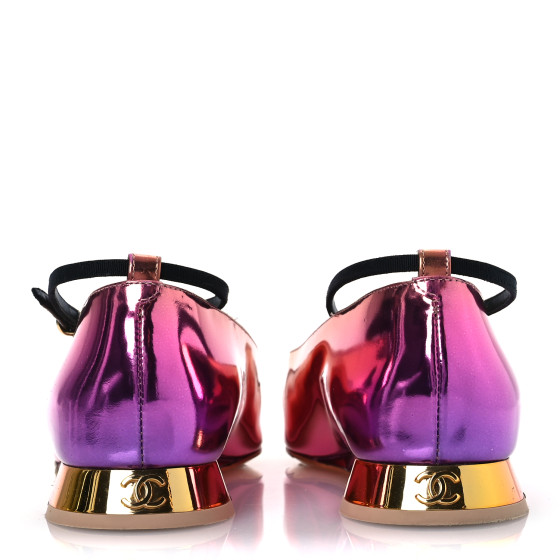 CHANEL シャネル CHANEL Laminated Calfskin Grosgrain Cap Toe CC Flats 36.5