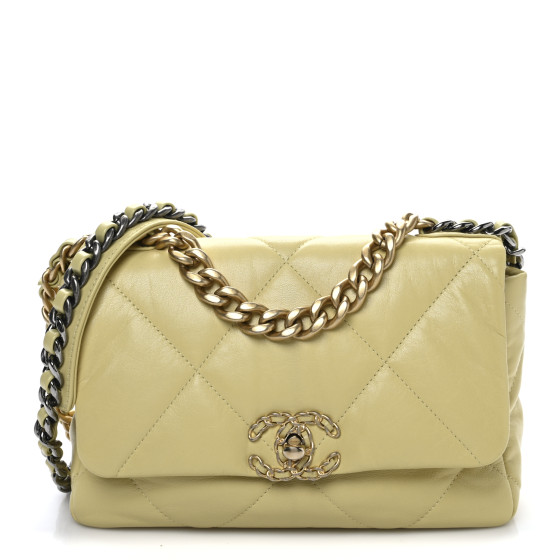 CHANEL Lambskin Quilted Medium Chanel 19 Flap Yellow 1690631