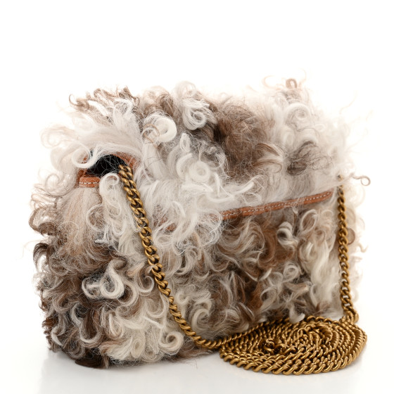 GUCCI Shearling Super Mini GG Marmont Shoulder Bag White