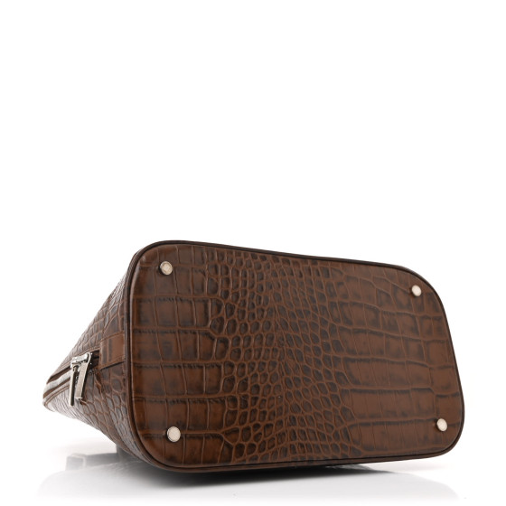 BURBERRY Crocodile Embossed Calfskin Large Bowler Bag Brown