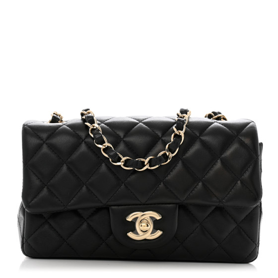 CHANEL Lambskin Quilted Mini Rectangular Flap Black