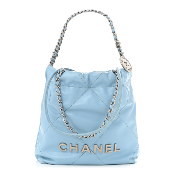 ★ライトブルーが涼しげ★CHANEL 22 ミニバッグ Chanel 22 small handbag, Shiny calfskin & gold-tone metal
