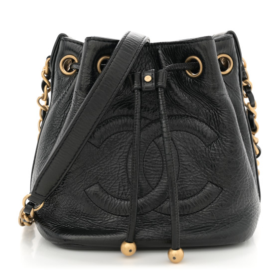 CHANEL Shiny Aged Calfskin CC Chain Mini Drawstring Bag