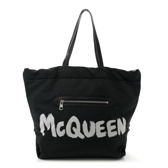 ALEXANDER MCQUEEN Nylon Graffiti Logo The Bundle Tote Black
