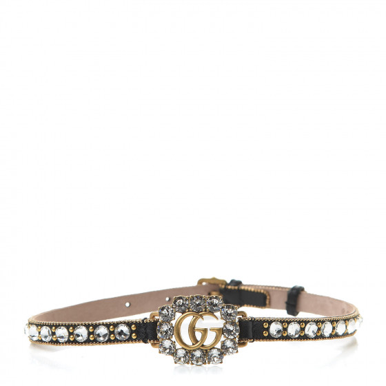 GUCCI クリスタル装飾 チョーカー GUCCI Calfskin Crystal Embellished Double G Choker Necklace