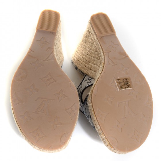 LOUIS VUITTON Black Monogram Denim Bow Espadrille Wedge