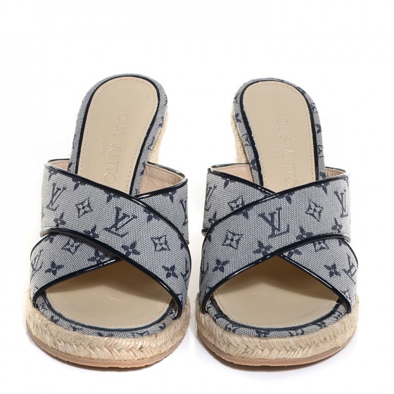 LOUIS VUITTON Mini Monogram Ibiza Open Toe Mules 37 Blue