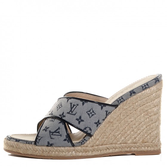 LOUIS VUITTON Black Monogram Denim Bow Espadrille Wedge