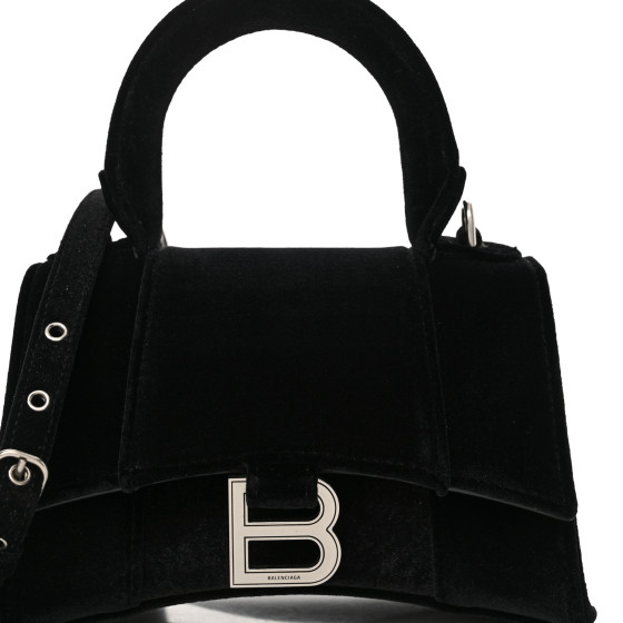 BALENCIAGA Velvet Jersey Hourglass Top Handle Bag XS Black