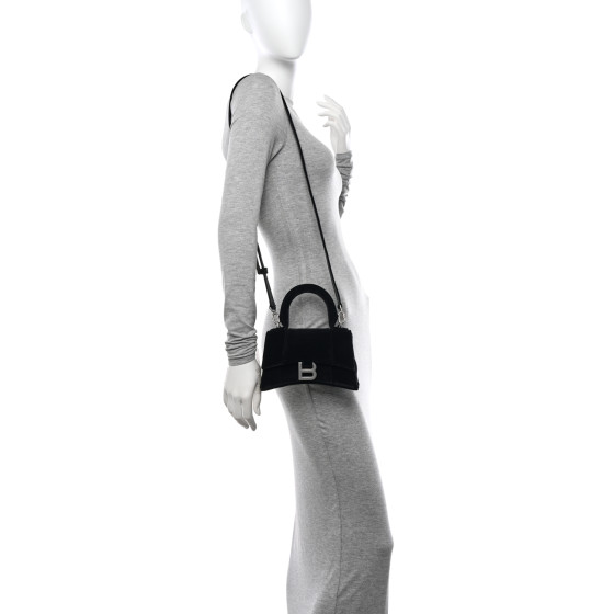 BALENCIAGA Velvet Jersey Hourglass Top Handle Bag XS Black