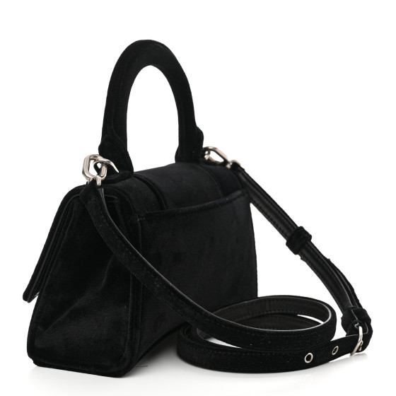 BALENCIAGA Velvet Jersey Hourglass Top Handle Bag XS Black