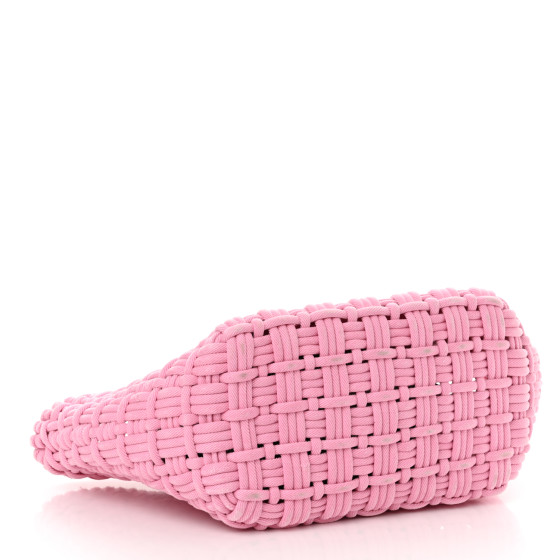 BALENCIAGA Washed Frayed Denim Braided XS Bistro Basket Pink