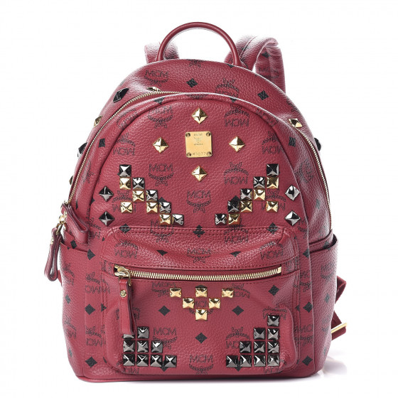 MCM Visetos Studded Small Stark M Backpack Scooter Red 444779 FASHIONPHILE