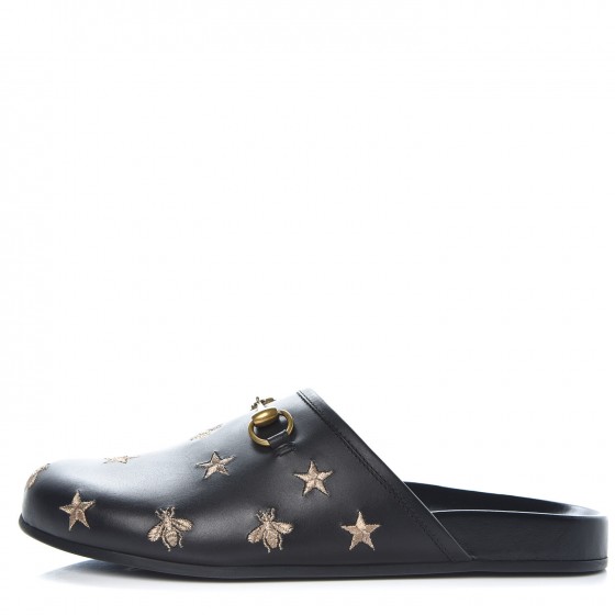靴 GUCCI 18SS RIVER SLIDE BEESTAR 26.5 GUCCI Calfskin Bee Star Embroidered Mens Horsebit River