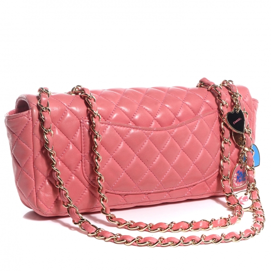 CHANEL Lambskin East West Valentine Charms Flap Pink 80603