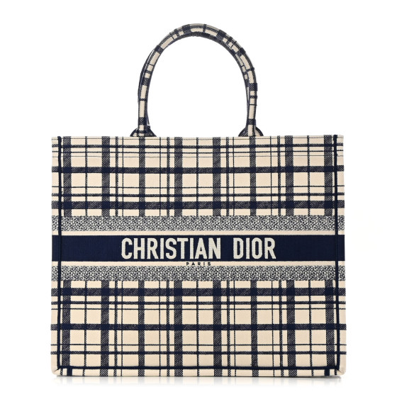 Dior Book Tote Check Off-White/Black in Embroidered Canvas - US