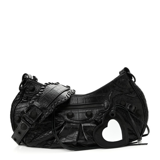 【関税&送料込】Balenciaga Cocco-Print Black Calfskin Medium Balenciaga Downtown Medium Crocodile Embossed Shoulder Bag