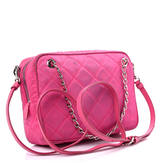 PRADA Nylon Tessuto Impuntu Quilted Chain Crossbody Fuxia