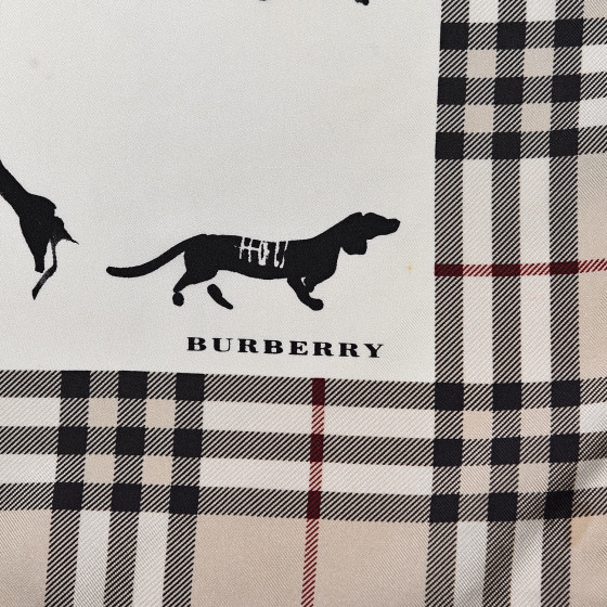 BURBERRY Silk Dog Print Nova Check Square Scarf Beige 521179